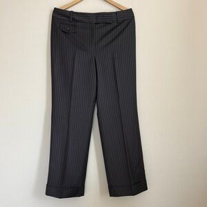 Ann Taylor Women Brown Pinstripe Wide Leg Menswear Trouser Pant Cuffed Size 12